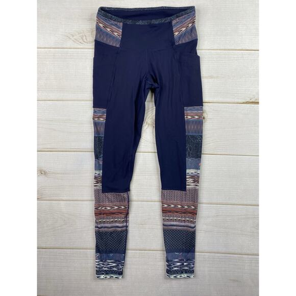 Prana Leggings Womens XS Blue Aztec Print Athletic Highway 7/8 Yoga Pockets - Picture 1 of 10